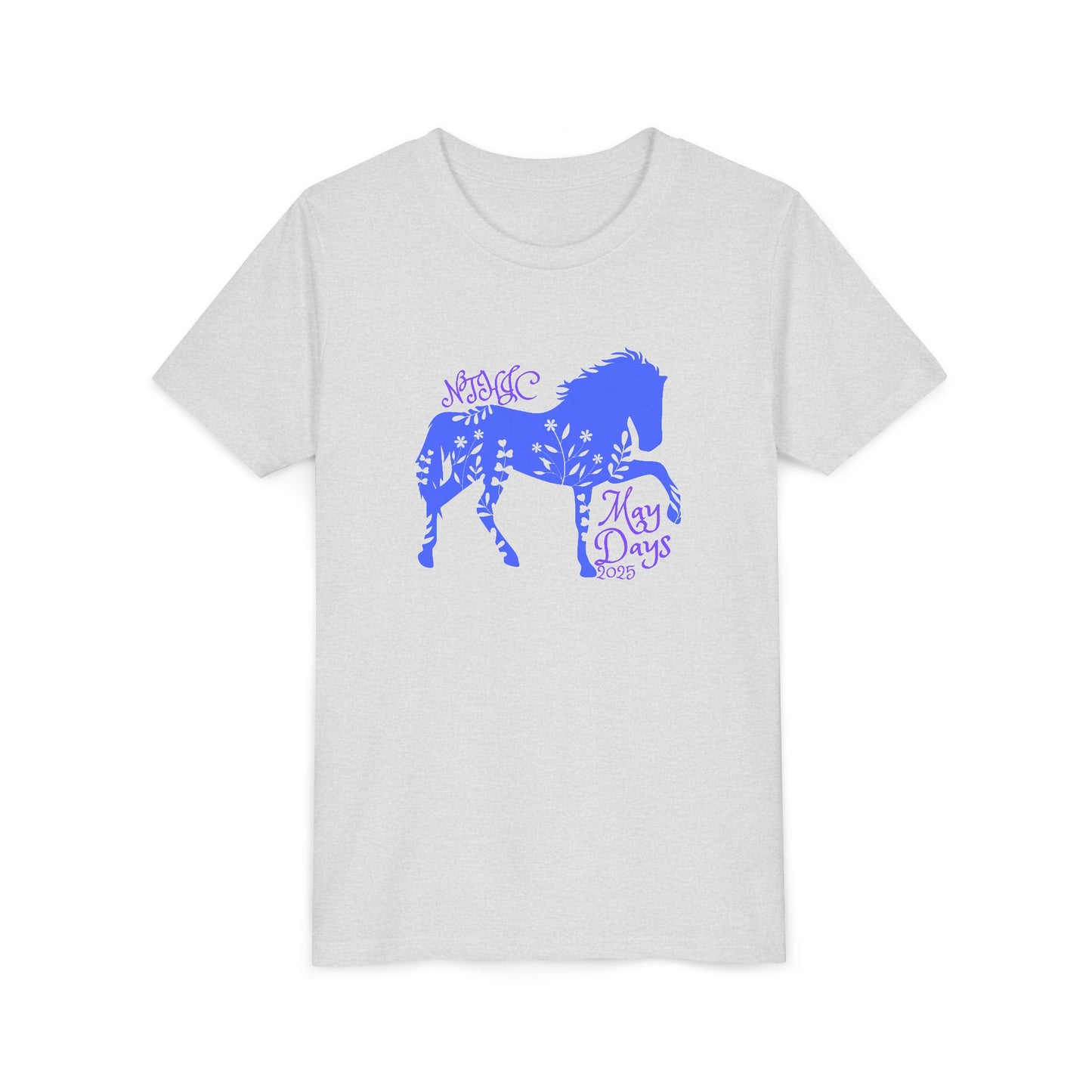 May Days Youth Tee - Blue Floral Horse Design