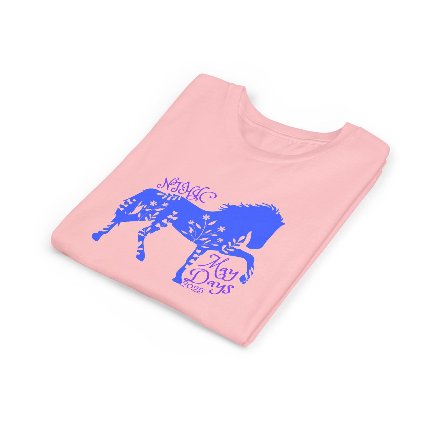 May Days Youth Tee - Blue Floral Horse Design
