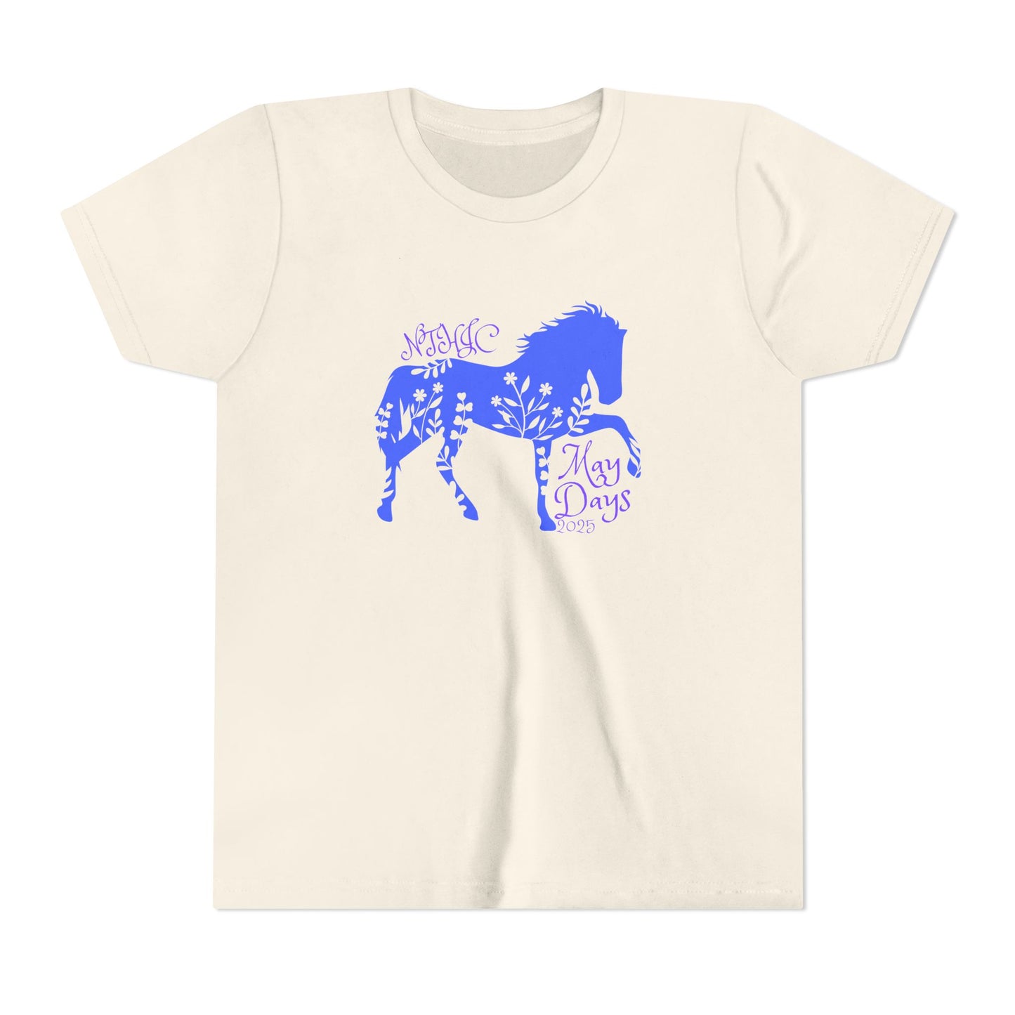 May Days Youth Tee - Blue Floral Horse Design